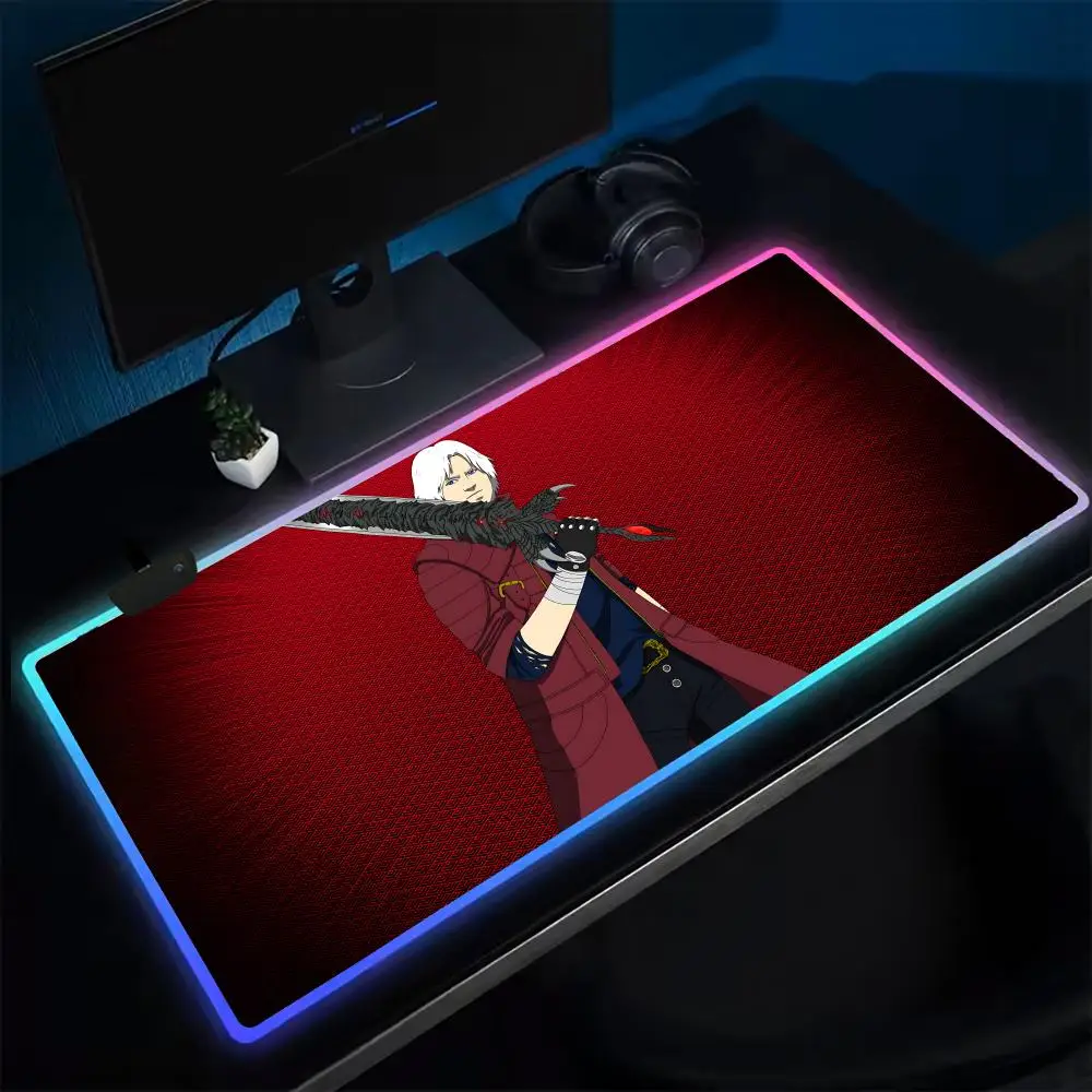 Super D-Devil M-May C-Cry 5 Mouse Pad Anime Gaming Mouse Pad LED Table Pads Backlit Rubber Desktop XXL Mousepad RGB Desk Mats