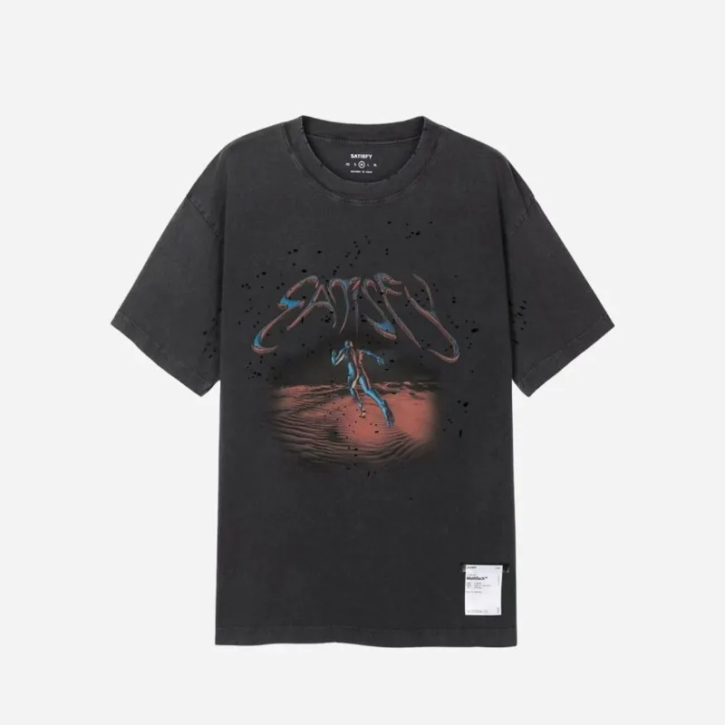 SATISFY old destruction pattern loose crew neck T-shirt