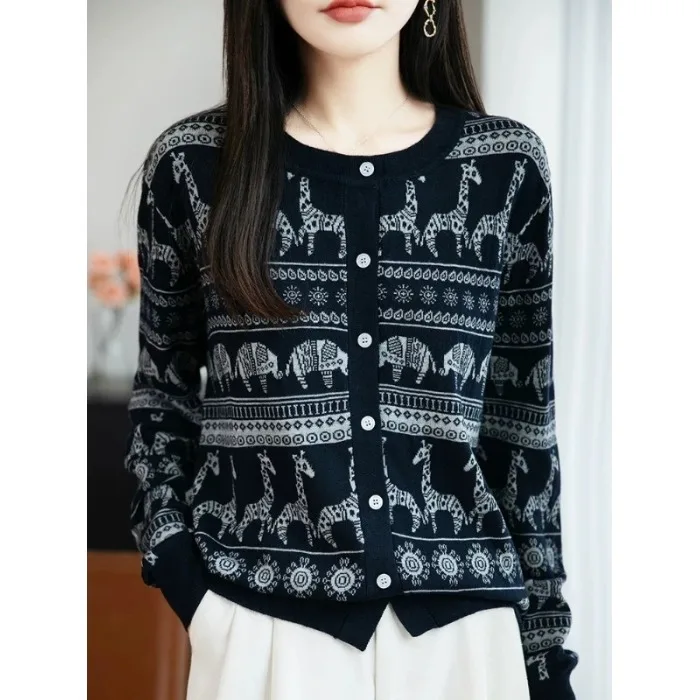 

Autumn Winter Knitted Long Sleeve round Neck Buttoned Cashmere Cardigan Warmth Fluffy Embroidery Open Front Sweater Coat for ...