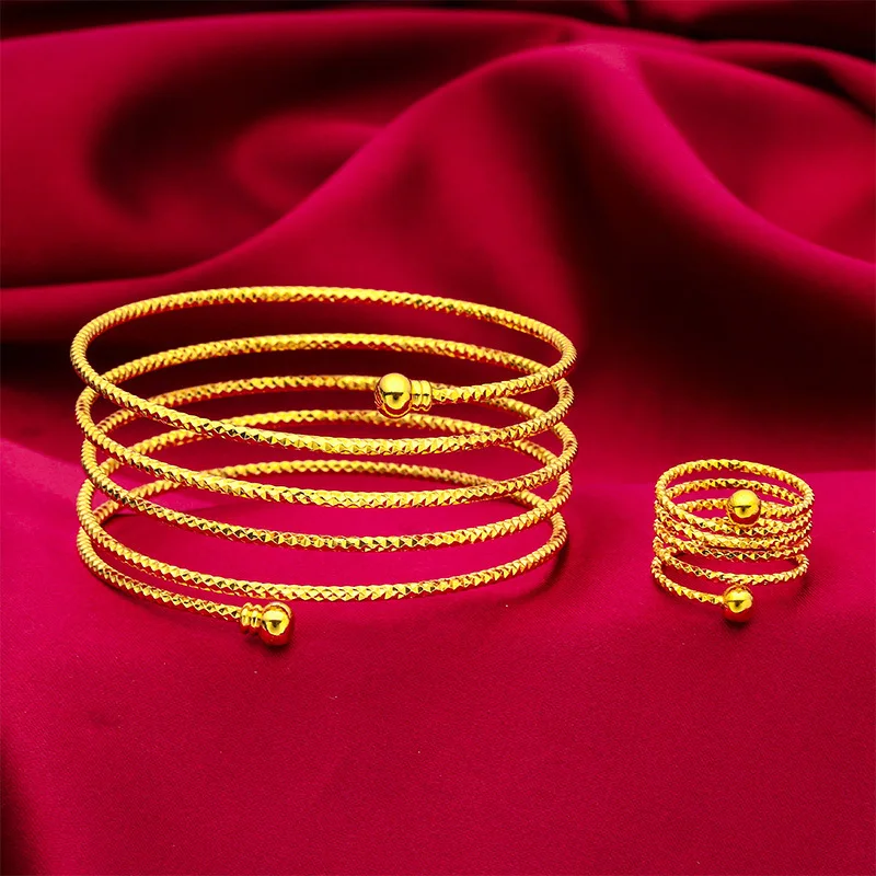

24K Gold Beaded Bracelet & Ring Set | AU999 Pure Gold, round gold beads, shiny finish, elegant for daily wear
