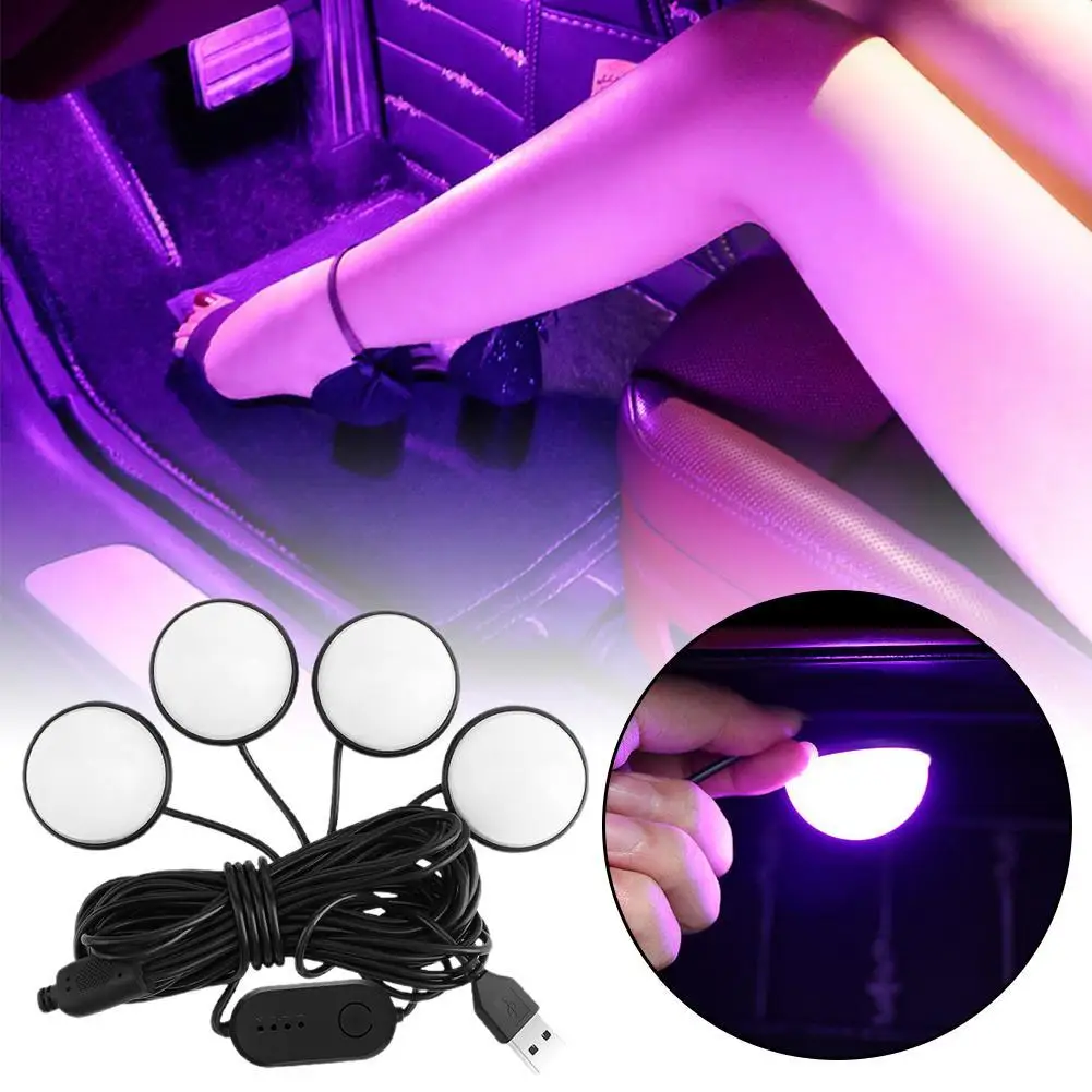 

1Pc Car Footwell Atmosphere Lights Car Foot Atmosphere USB Four To Light Monochrome Atmosphere Wireless Foot Socket Light O B9V3