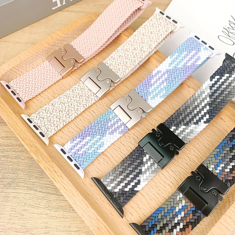 شريط مضفر حلقة منفردة لساعة أبل Ultra2 49 مللي متر 46 مللي متر 44 مللي متر 45 مللي متر 42 مللي متر 40mm41mm حزام زر المظلة سلسلة 10 9 SE 8 7 6 5 4 #2