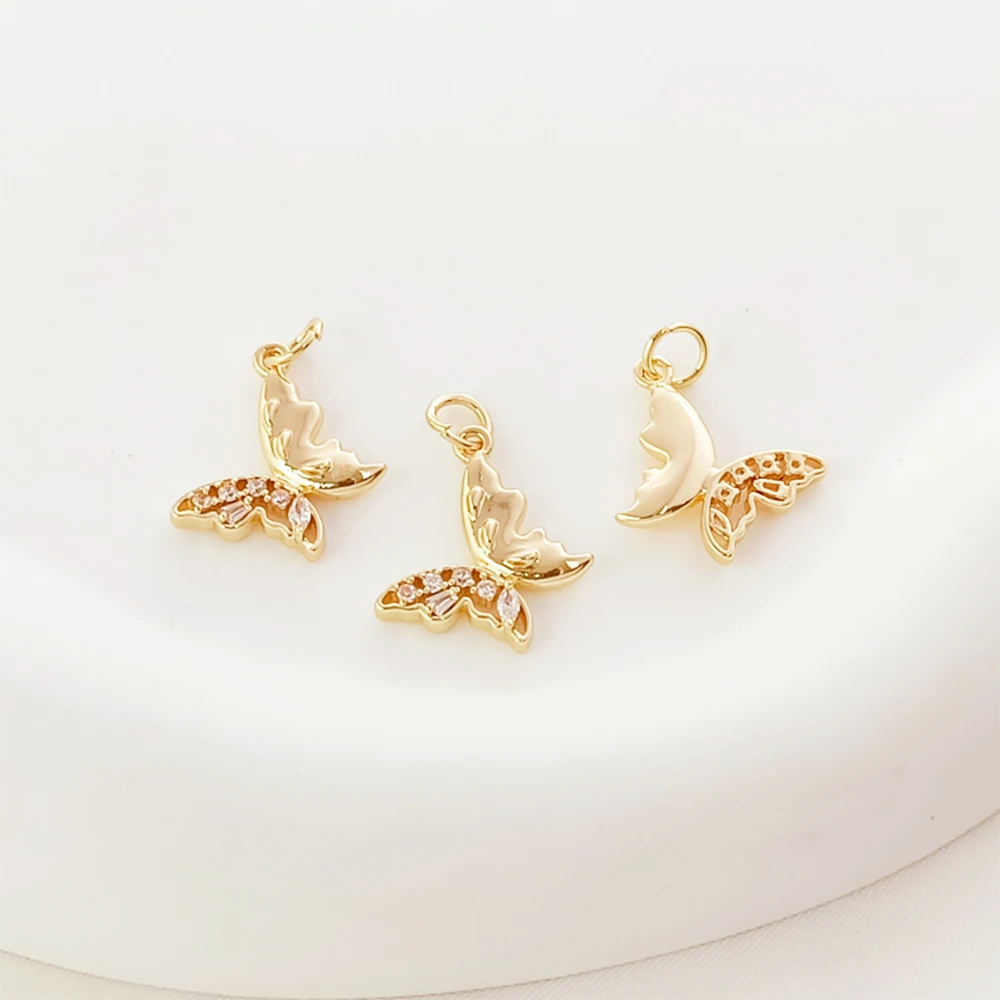 Brass Coated Gold Zircon Inlay Bow Shaped Heart-shaped Pendant DIY Making of Jewelry, Necklaces, Bracelets Accessory Materials