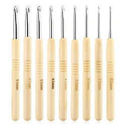 MIUSIE 9PCS Wooden Handle Crochet Hooks Set Knitting Needles Set DIY Weave Yarn Sewing Tools Needle Arts Craft,2-6mm
