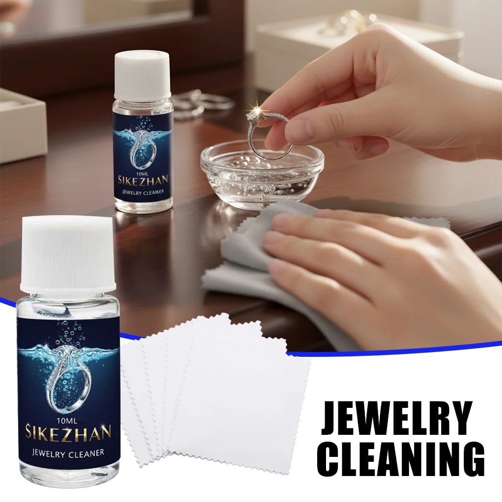 Jewelry Cleaning & Polishing Kit，10ml Cleaner Plus Cloth，Removes Tarnish，Brightens Gold/Silver/Diamond Rings，Necklaces，Bracelets