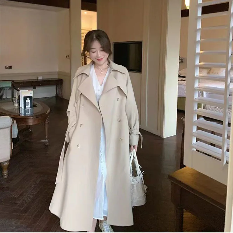 

Casual Windbreakers Coat Women's Overcoat 2025 Spring Autumn New Korean Loose Belt Single Breasted Mid-Length Trenchcoat Coat