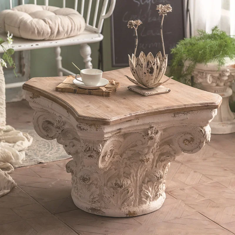 Vintage Roman columns, porch table French style, villa pastoral art
