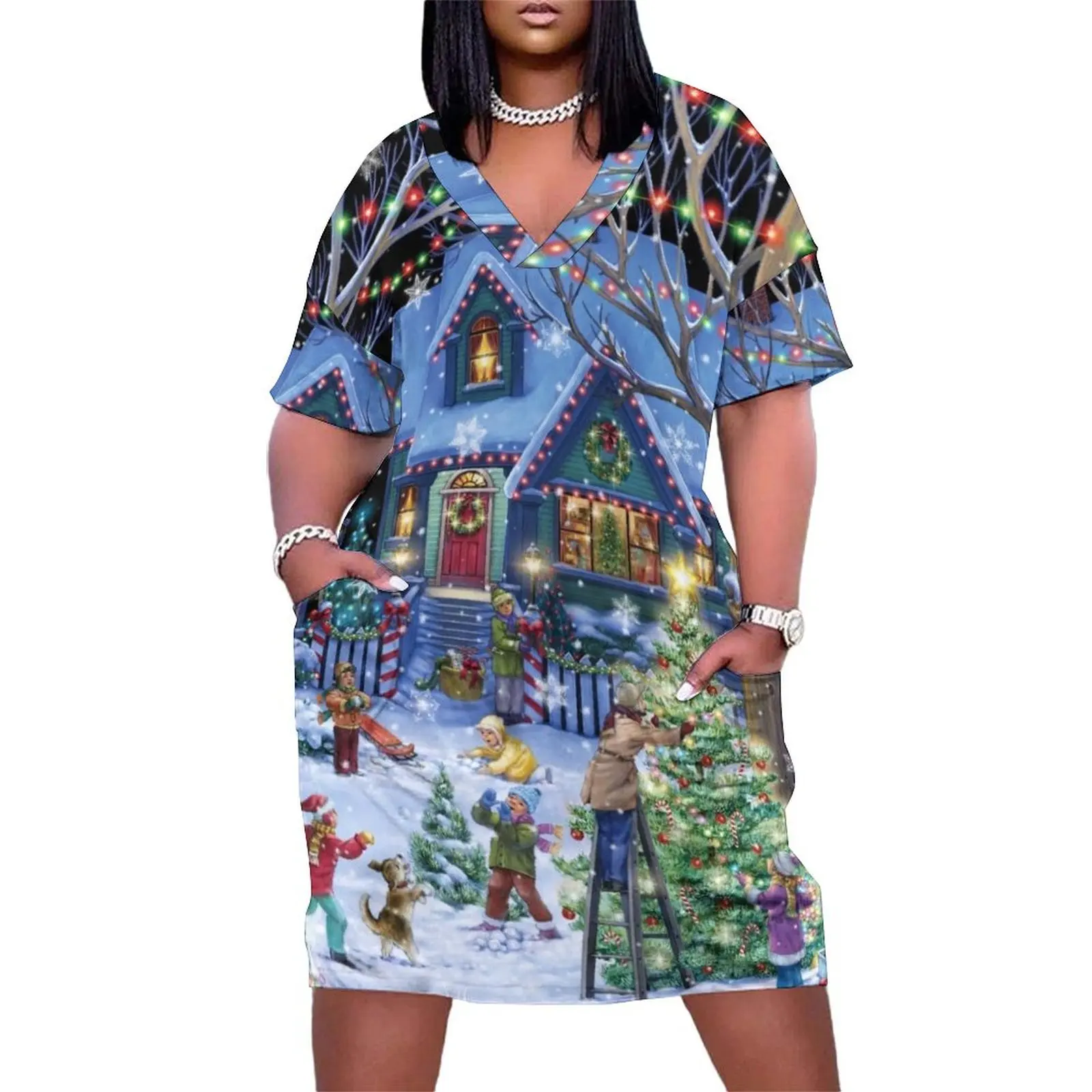

Neighborhood Christmas Decorating Loose Pocket Dress Prom gown Beachwear fairy dress women clothes