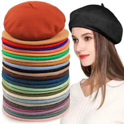 Wool Beret Hats for Women Winter Warm Headwear French Artist Hats Knitting Beanies Hats Plain Berets Lady Girl Autumn Street Cap