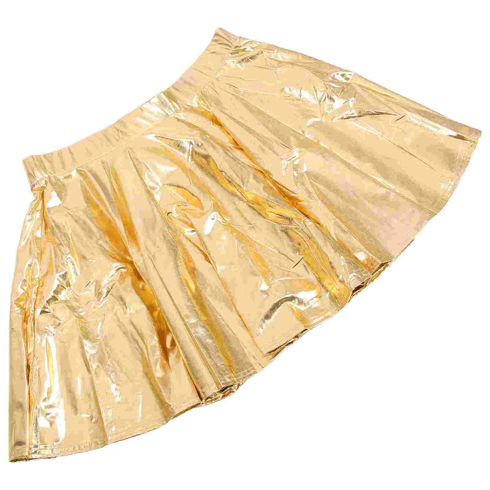 Rave Skirt Slip for Women Gold Dance Costumes Golden Composite Fabric Skating Flared