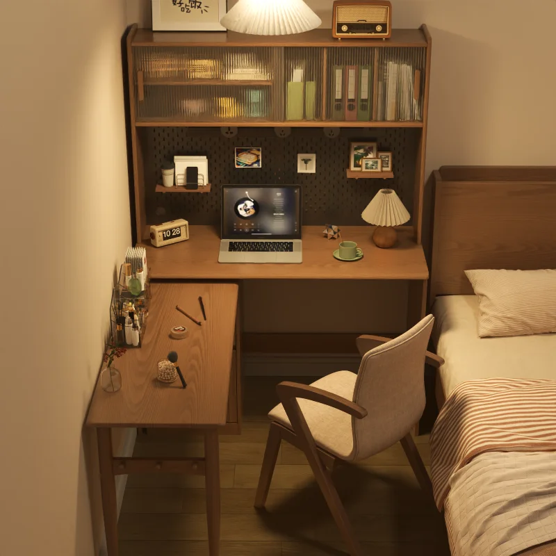 Solid wood corner folding desk bookshelf integrated bedroom corner book against the wall