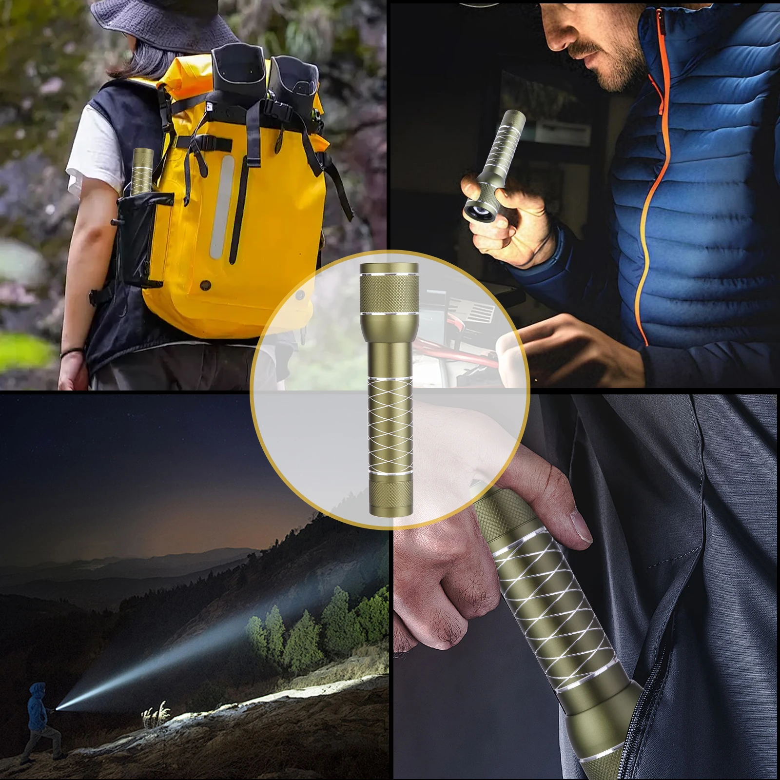 Shan Bao Green Lightweight Bright Can display power USB rechargeable portable flashlight