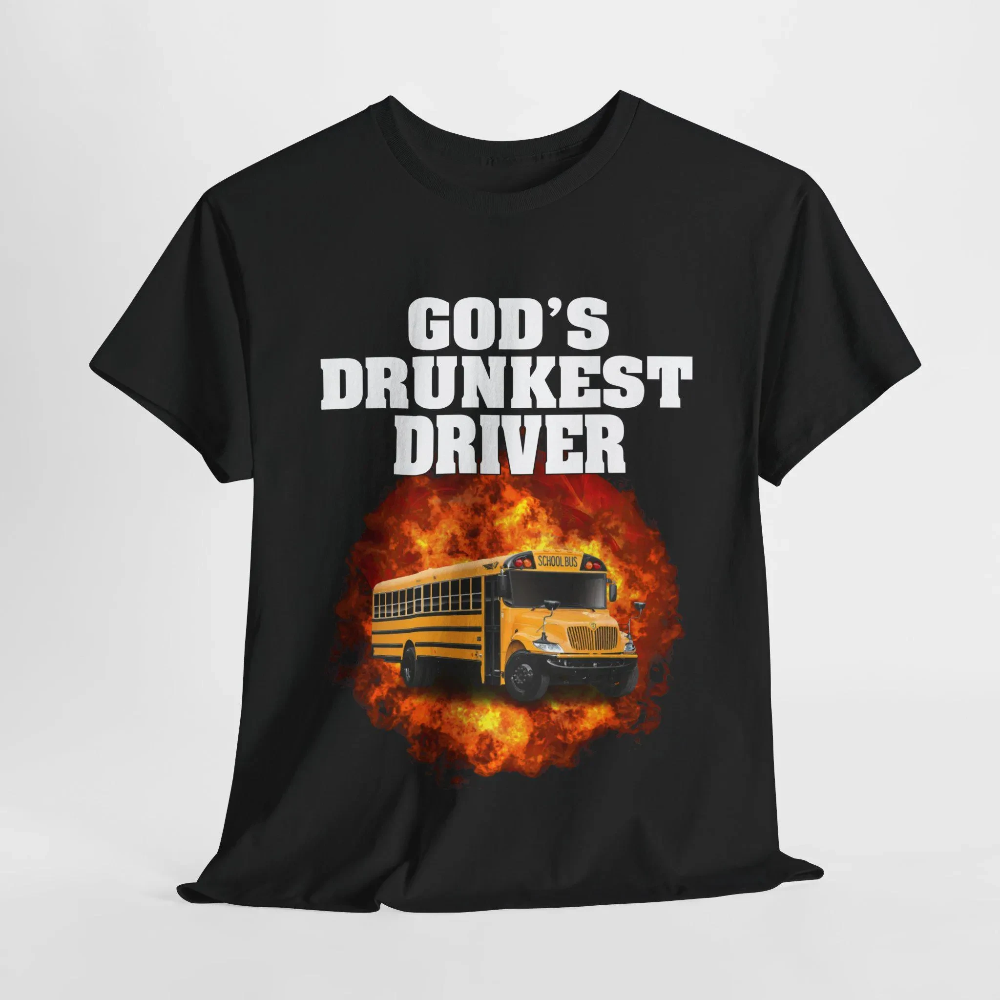 

God's Drunkest Driver Funny School Bus Meme T-Shirt Men's and Women's Short Sleeve Cotton Tees Summer Shirt Tops Men Clothing