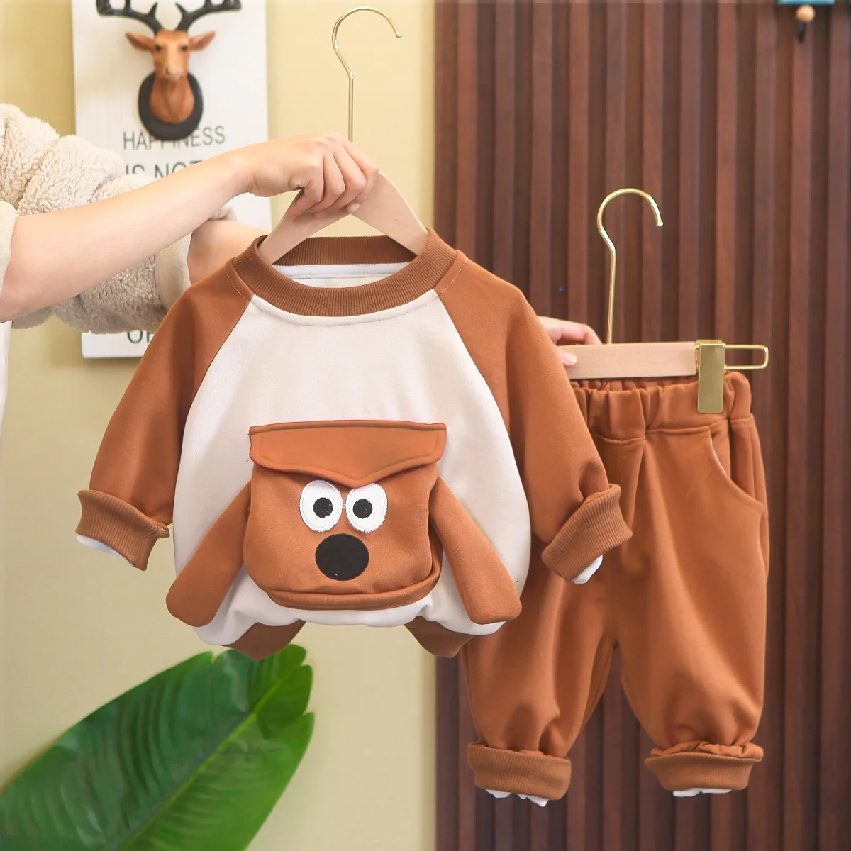 

2024 New Spring Valentines Outfit for Baby Boy Clothes 1 To 2 Years Casual Cartoon Dog Long Sleeve T-shirts and Pants Boys Suit