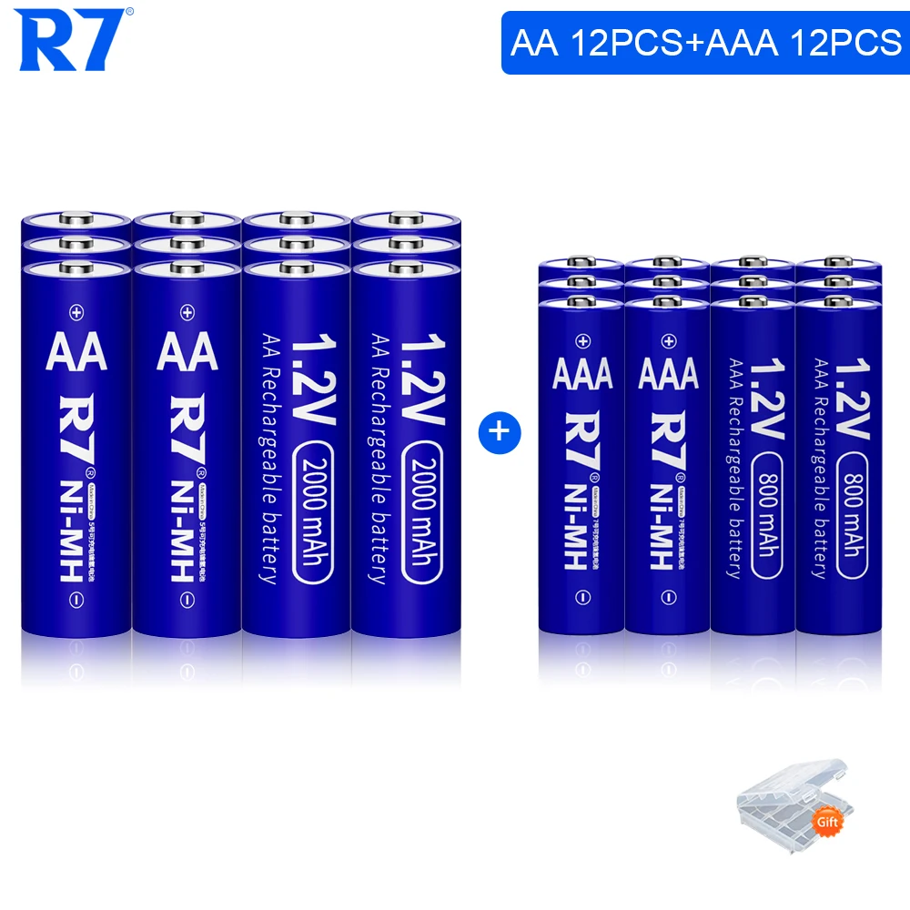 12pcs 1.2V AA+AAA Rechargeable Battery Ni-MH AAA Battery 800mAh rechargeable 2A 2000mAh batteries 3A Battery for camera toys