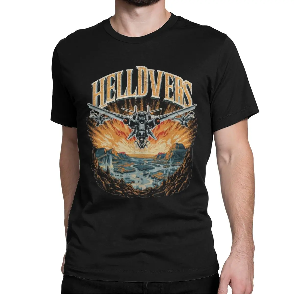 Retro Helldivers T-Shirt for Men Women Shooting Game Vintage 100% Cotton Tees Crew Neck Short Sleeve T Shirts Plus Size Clothing