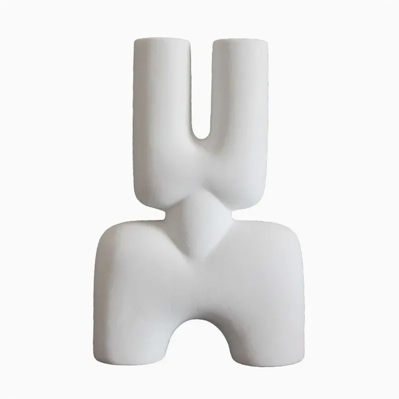 White Plain-fired Ceramic Vase Geometric Abstraction Irregular Ornaments Flower Vase Terrarium Room Decoration Accessories