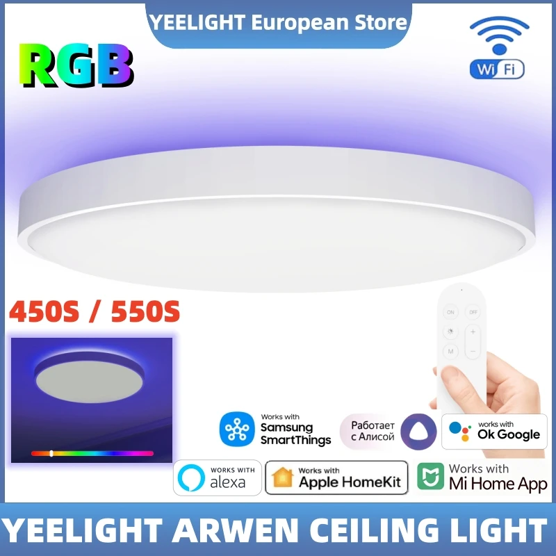 Yeelight Arwen Deckenleuchte 450S/550S, RGB-Hintergrundbeleuchtung, WLAN-Verbindung, einstellbare Helligkeit und Farbtemperatur, kompatibel mit APP, HomeKit, Mi Home, Alexa, SmartThings,