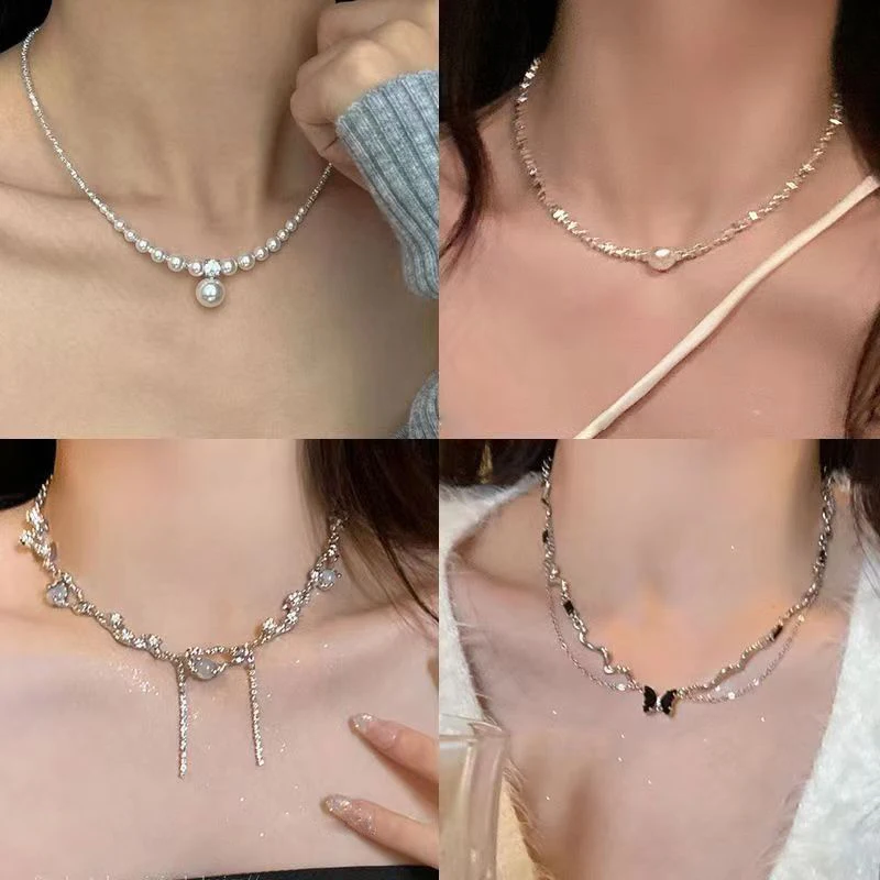 Sweet Irregular Minimalist Temperament Pearl Neck Chain Tassel Choker Necklaces For Women Anniversary Trendy Jewelry Gift