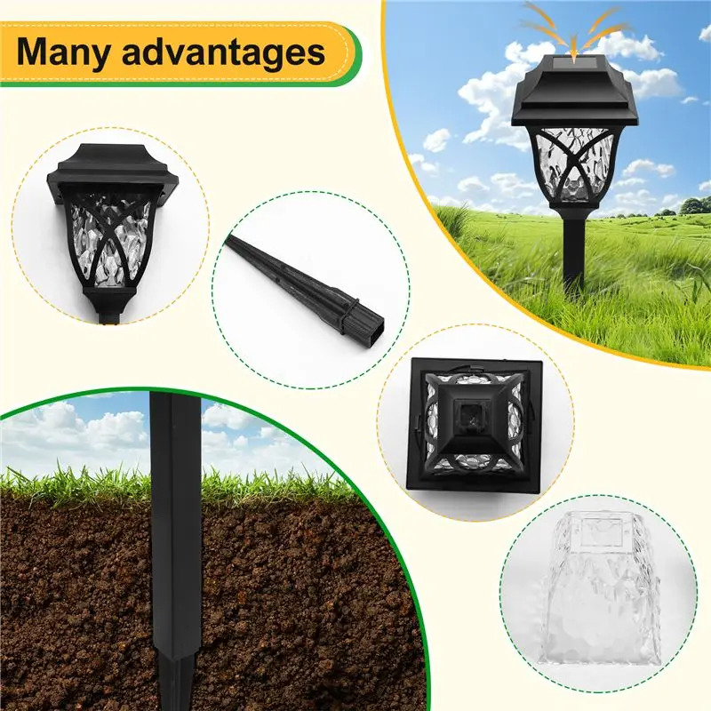 AEE2-Solar Garden Lights Retro Antique Grid Lights Outdoor Garden Lights Inserted Atmosphere Lights Shadow Lights