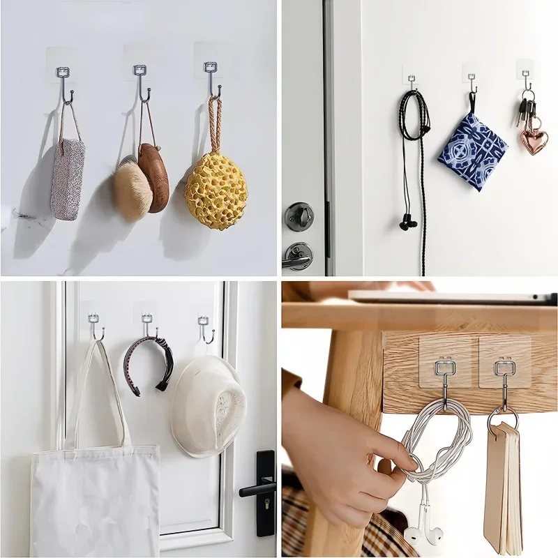 Ganchos de gran tamaño resistentes, ganchos de pared adhesivos impermeables de 22 libras, ganchos impermeables transparentes sin clavos para cocina y baño