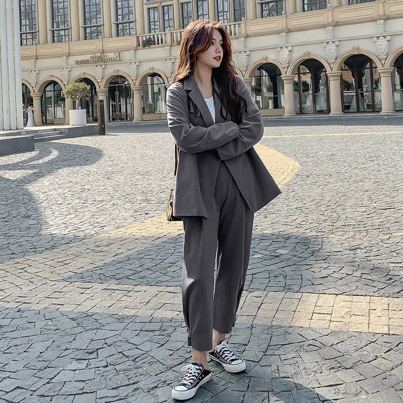 

SuperAen Spring and Autumn New Korean-style Notched Loose Elegant Casual Suits Fashion Pencil Pants Two-piece Sets