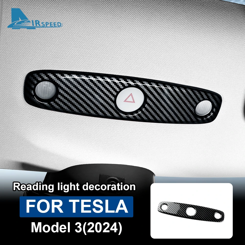 ABS Carbon Fiber Reading Light Frame Cover For Tesla Model 3 Highland 2024 Sticker Trim New Model3 Car Interior Accessories