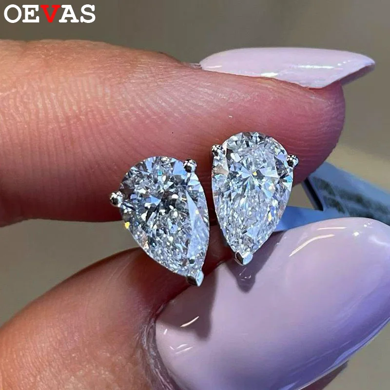 OEVAS GRA 1ct-4ct Pear Cut Moissanite Ear Studs White Gold Earrings for Women S925 Silver Plated 18K Gold Fine Jewelry Gifts