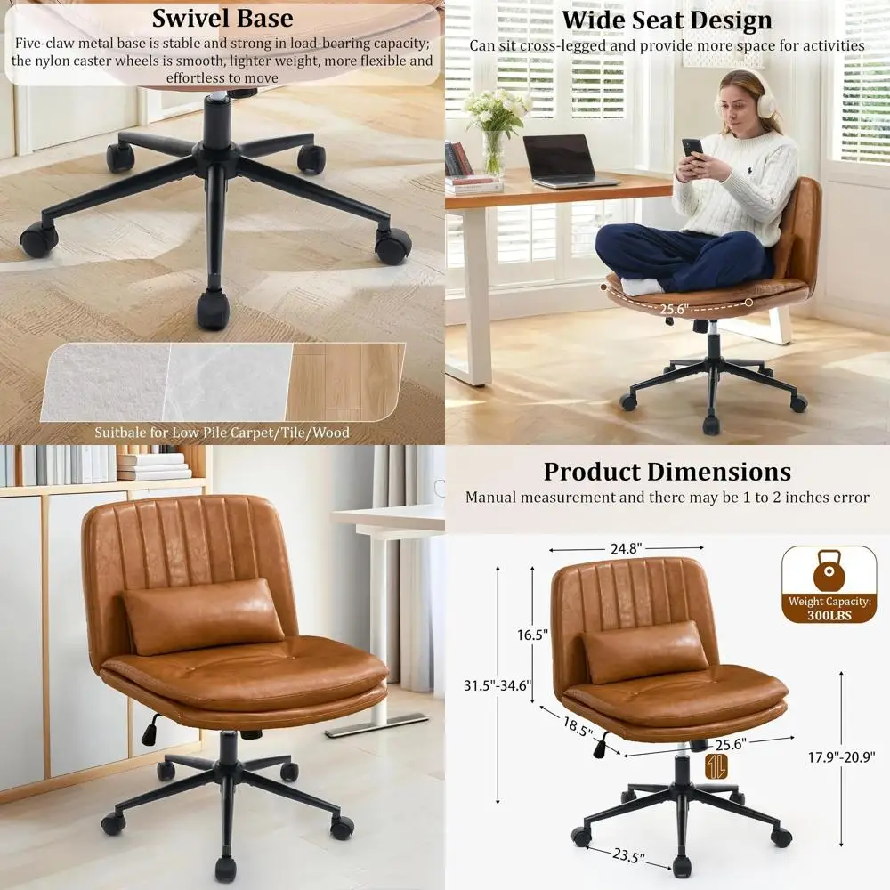 

Brown Ergonomic Swivel Desk Chair with Armrests, Double-Padded Seat, Adjustable for Comfort and Lumbar Support