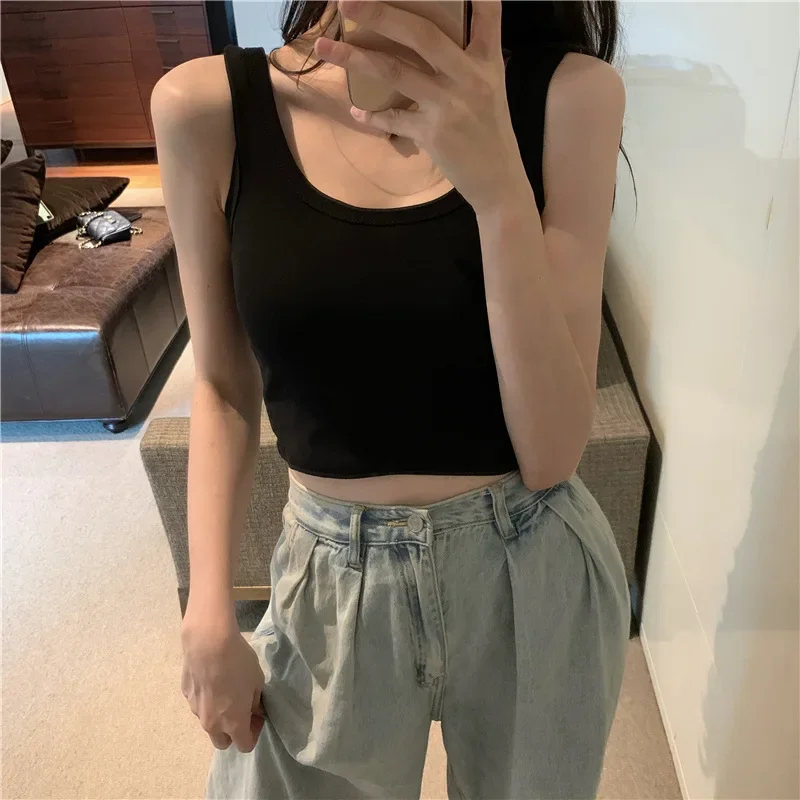 Summer Women's Short Crop Top with Exposed Navel, Bottom, Small Suspender, I-shaped Vest, Fashionable Interior, Sleeveless Top