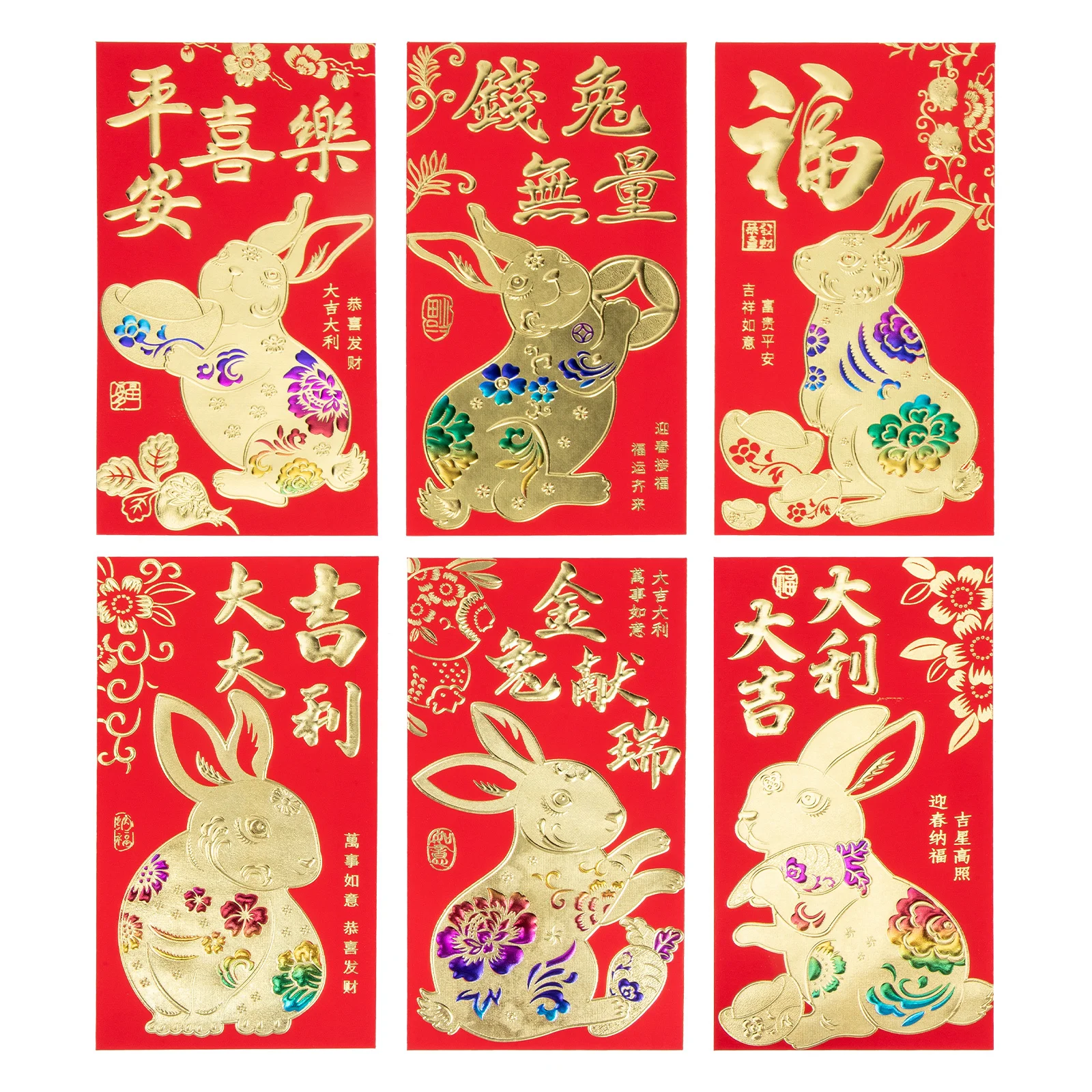 

30pcs 2023 Chinese New Year Red Envelopes Rabbit Theme hongbao Pack 6 Patterns Festive Money Gifts for Lunar Celebration