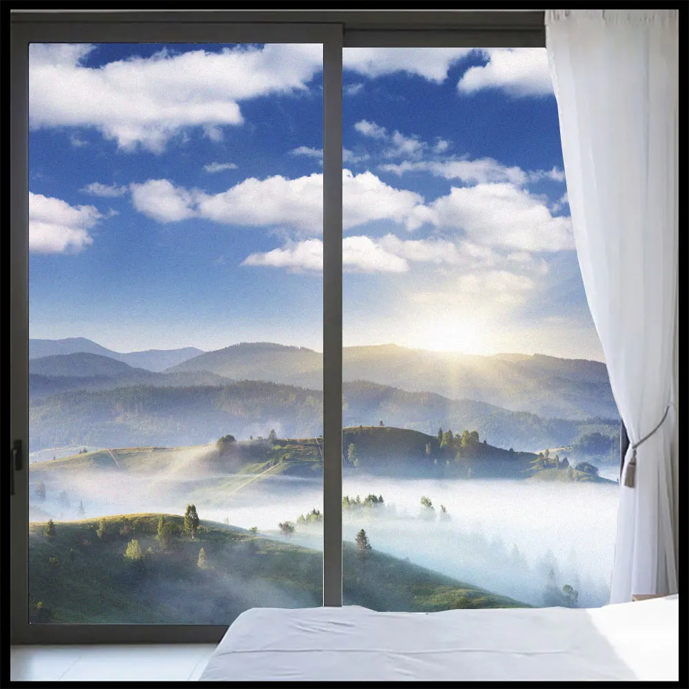 Cam pencere gizlilik filmi dağ görünümü desen buzlu sürgülü cam kapi Film PVC olmayan tutkal statik Clings cam pencere filmi