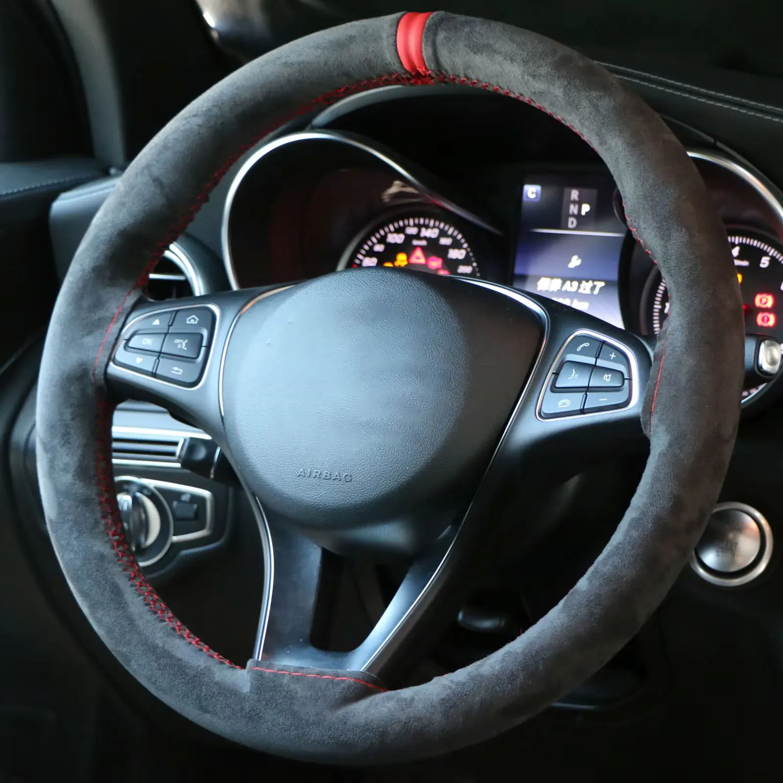 37-38cm Universal Suede Car Steering Wheel Cover, DIY Hand Sewing, Black Soft Leather Braiding Cover For Auto Steering Wheel