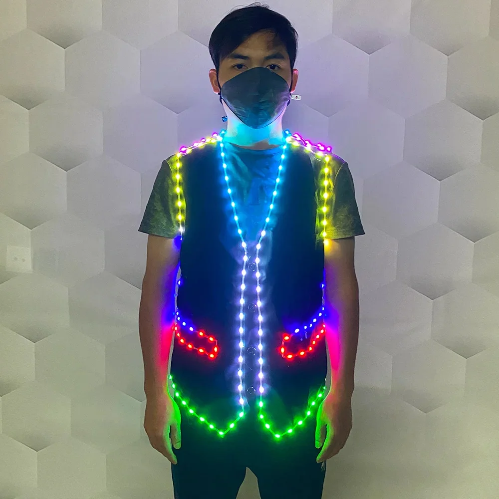 Magicool RGB Led Costumes Bar Waiter Costumes Vest Clothes , Night Club Bar Waiter Work Dresses, Stage Dance Hat Gloves