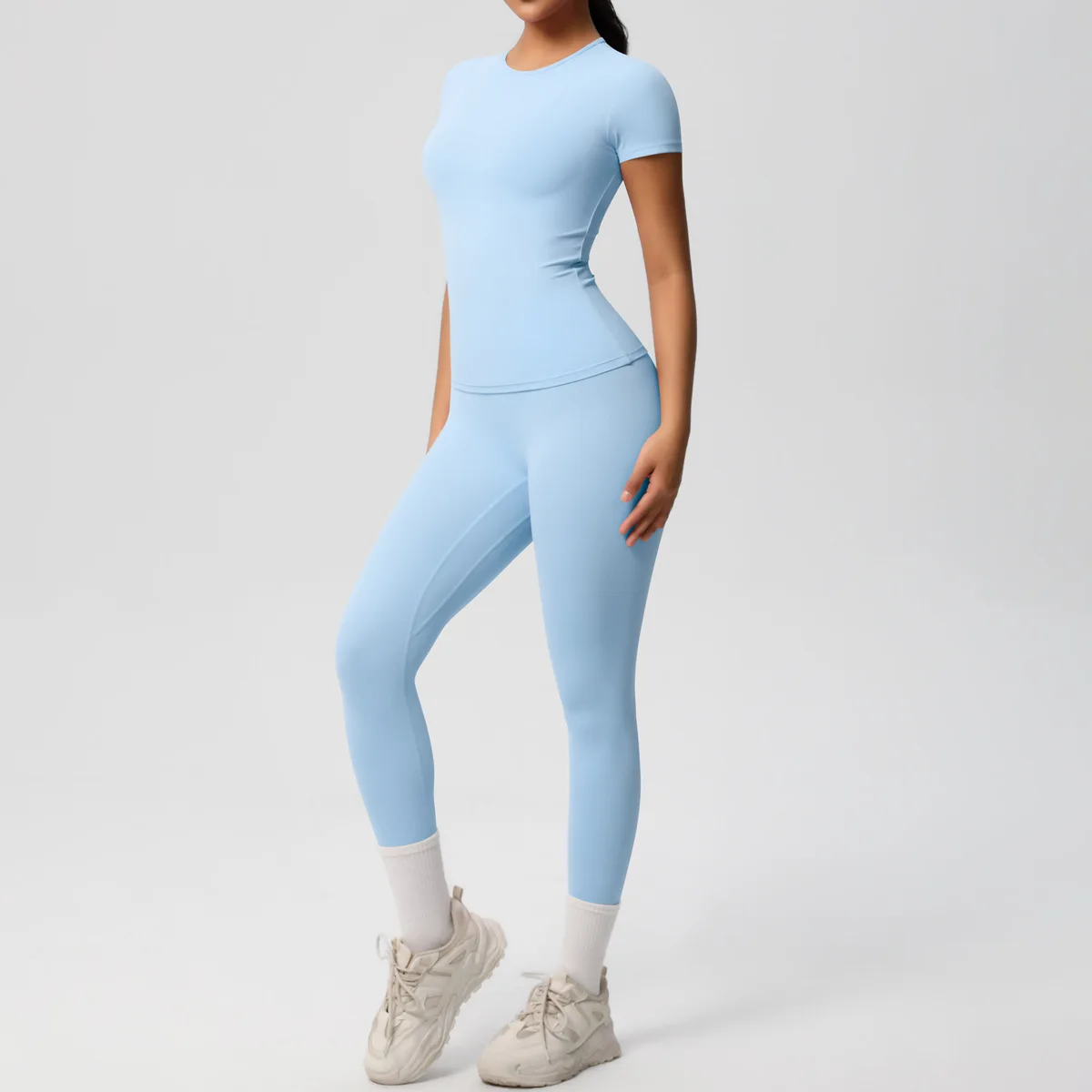 اليوغا مجموعة النساء ملابس رياضية تجريب الملابس 2 قطعة ملابس رياضية الصالة الرياضية مجموعة يغطي الرجل اللياقة البدنية قصيرة الأكمام المحاصيل طماق الرياضية #6