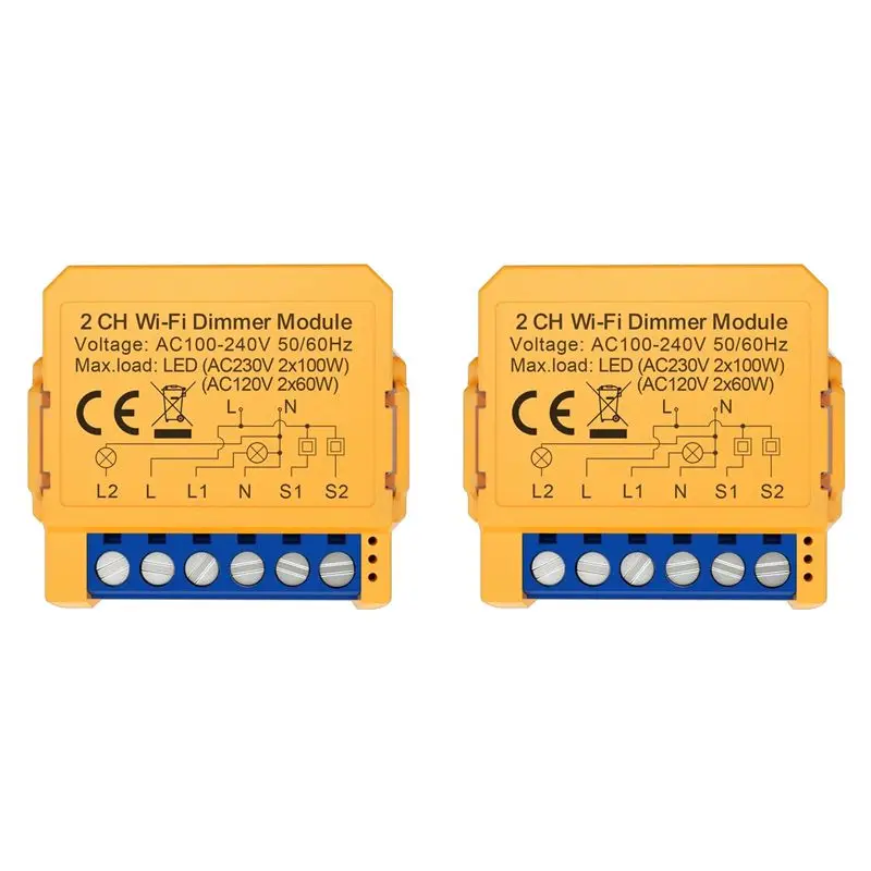 

AT21-2X Tuya Wifi Smart Dimmer Switch Module 2CH Control LED Lights Dimmable Switch Stepless Dimming+Voice Control