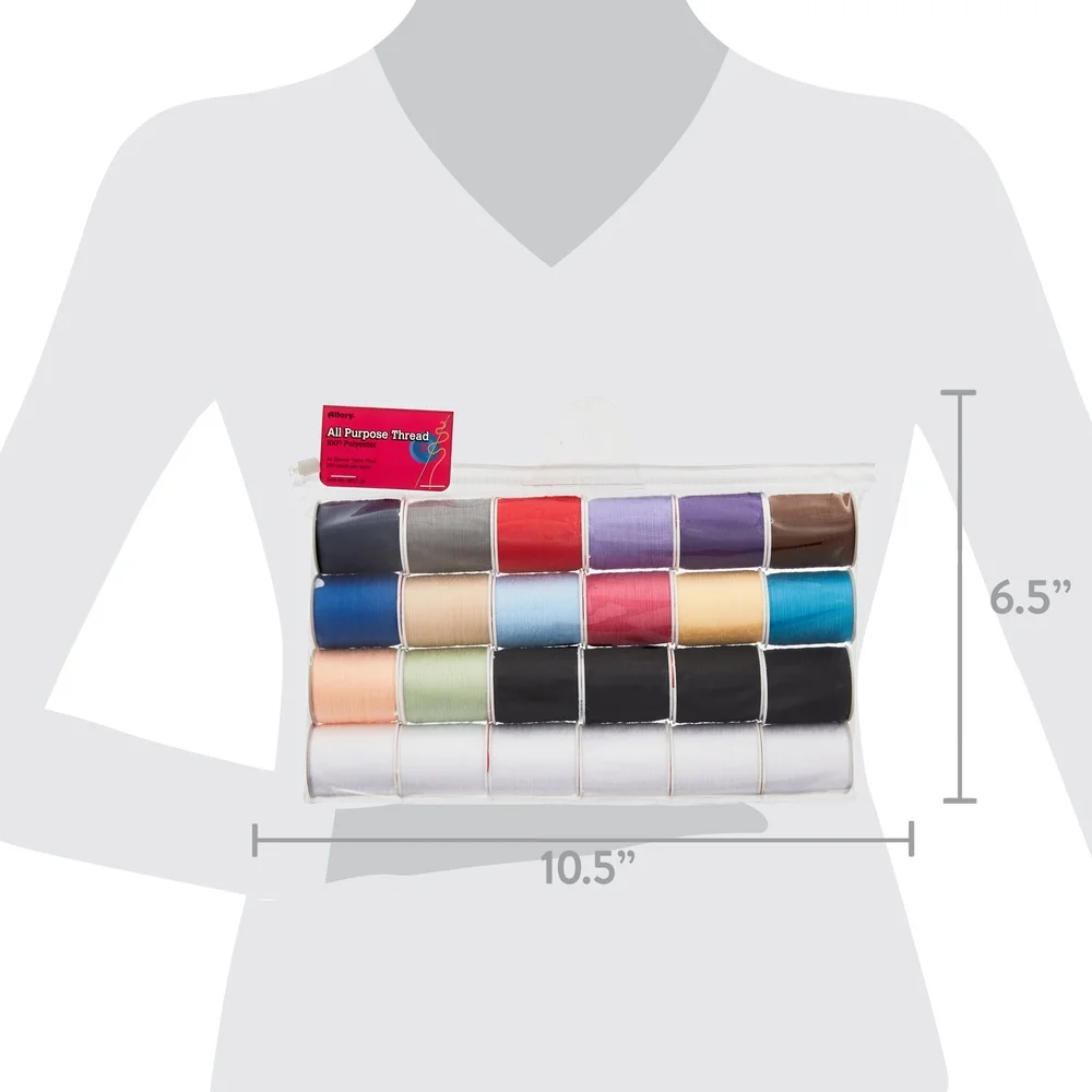 Multi Color 100% Polyester Sewing Thread 200 Yards 24 Spool Pack Durable Colorfast Assorted Threads Crafting and Sewing Projects