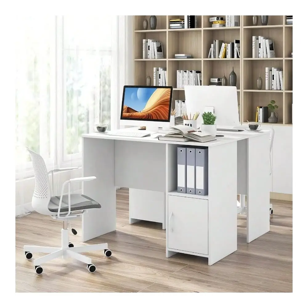

Desk, Office Desk, Small Computer Desk, White Desk With Storage Cabinet Shelf, Compact PC Laptop Table Workstation, Makeup Vani