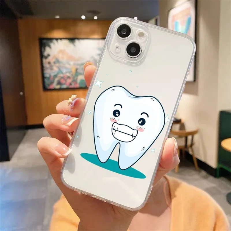 Dentist Teeth Cute Luxury Transparent Soft Phone Case Suitable for iPhone 16 15 14 13 12 11 Pro Max XS X XR 7 8 Plus Durable