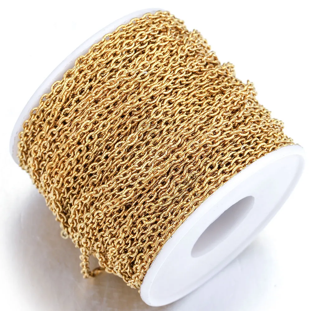 2m Lot 3MM Stainless Steel Plated Gold Chain Embossed Cable Link Chains for DIYJewelry Making Supplies Necklace Wholesale Items