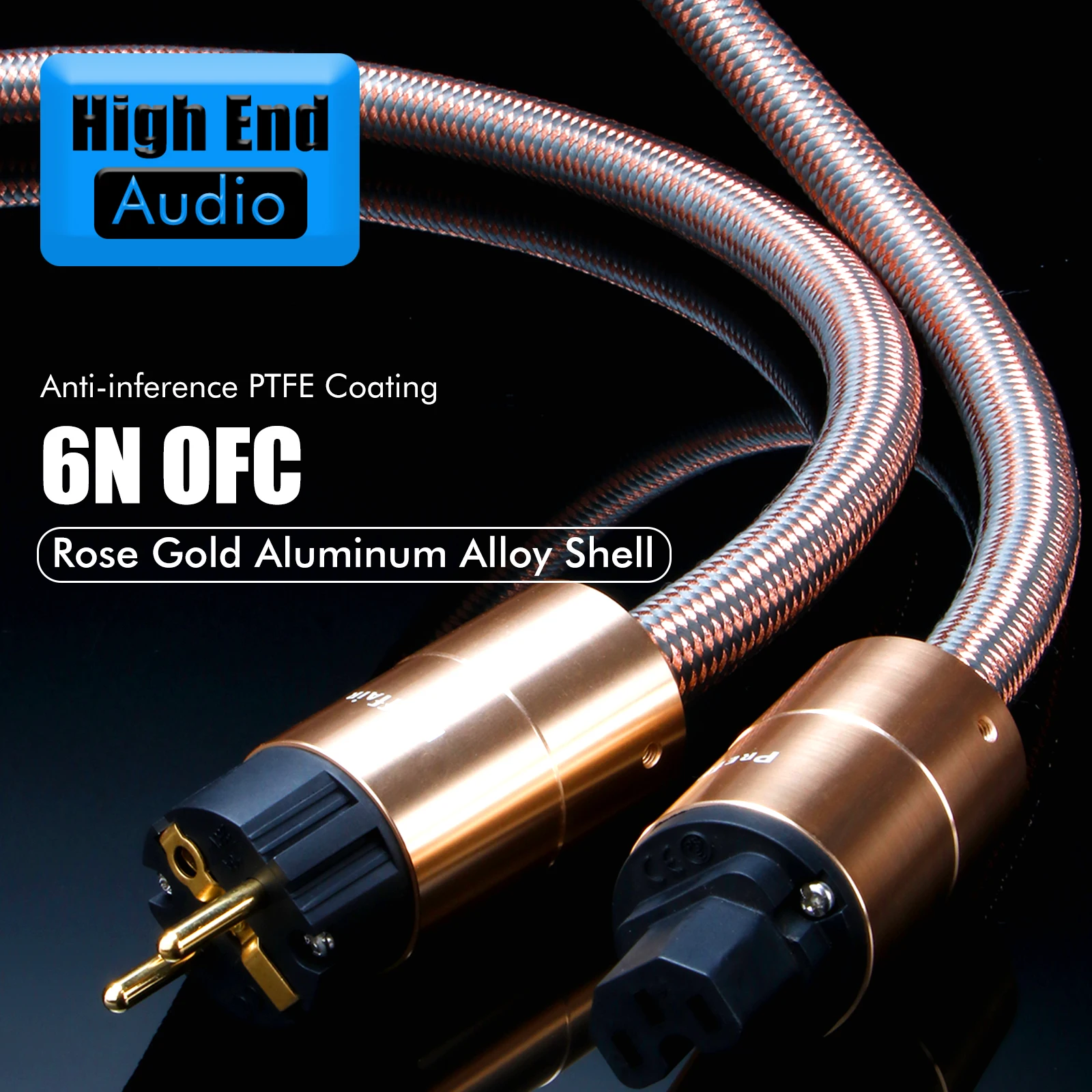Preffair 6N OFC Hi-End Audio power cable AC Power Cord with HIFI Gold Plated UK/US/EU/AU Plug for Speaker Amplifier Audio player