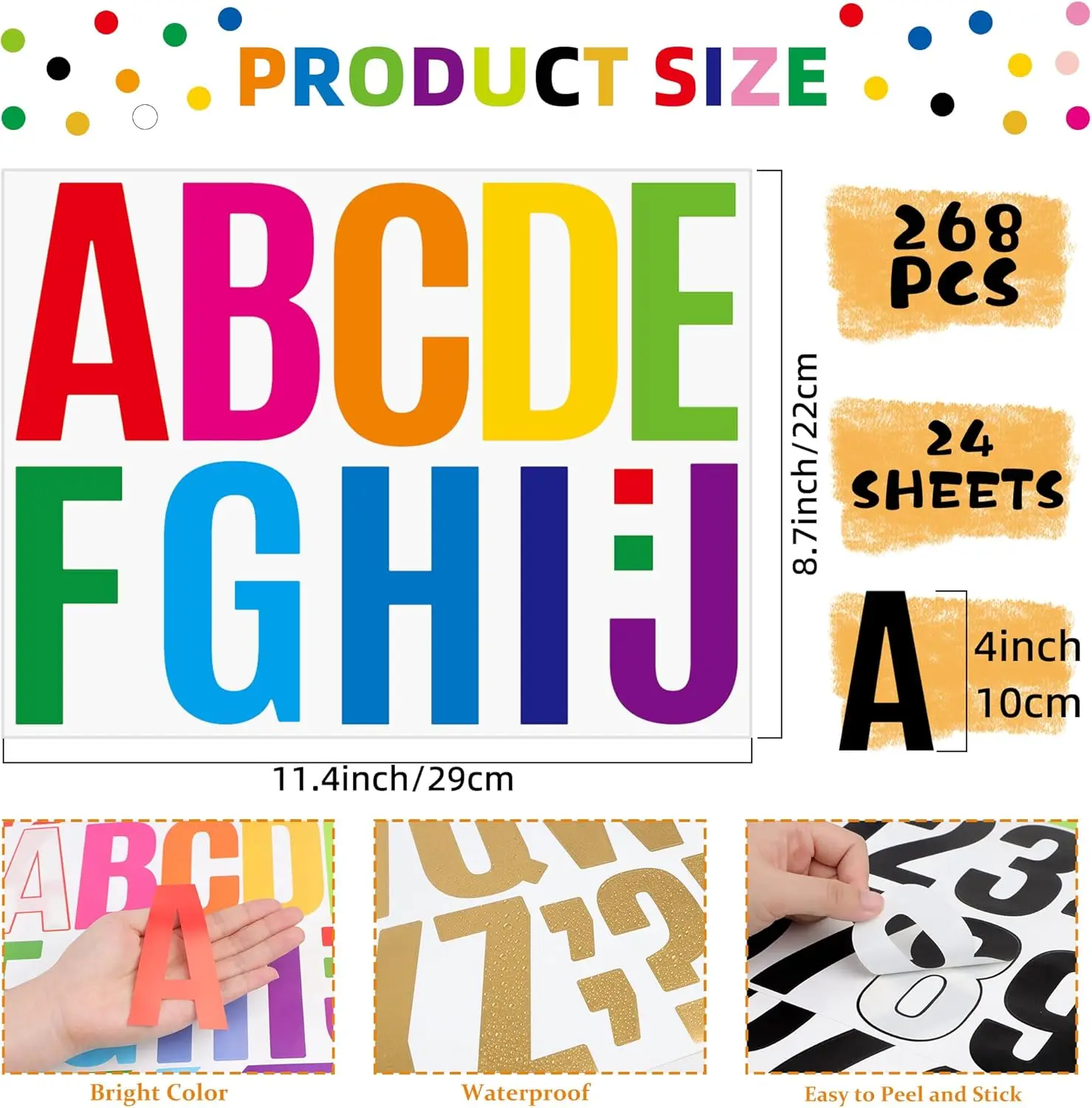 24 Sheets Letter Stickers Bulletin Board Letters Large 4 Inch Vinyl Alphabet Stickers Big ABC Numbers Peel and Stick
