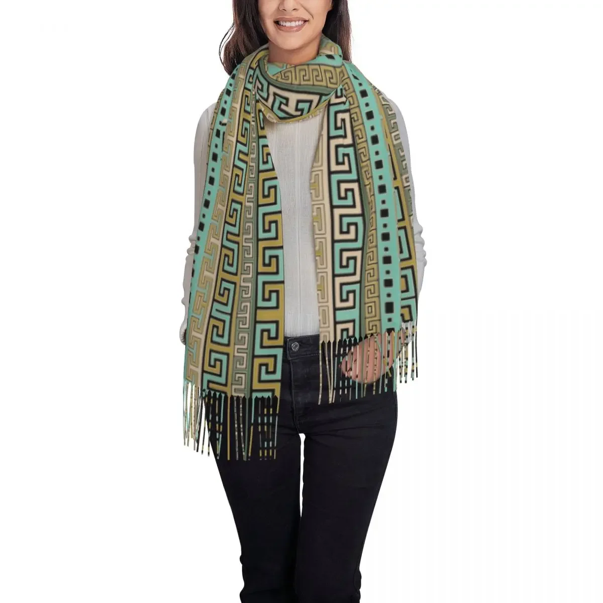 Customized Print Meander Pattern Greek Key Ornament Scarf Men Women Winter Warm Scarves Shawl Wrap