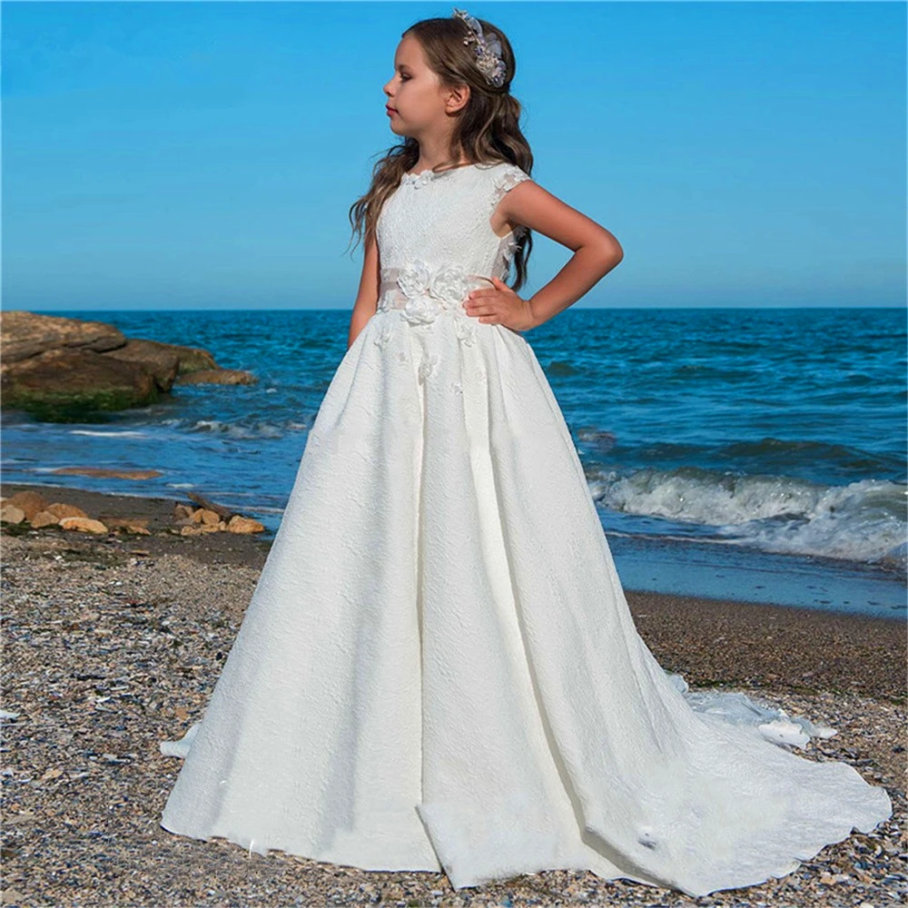 Vestido elegante de princesa con estampado de encaje y tul sin mangas para desfile de belleza, desfile de belleza, primera comunión, regalo de cumpleaños para niños