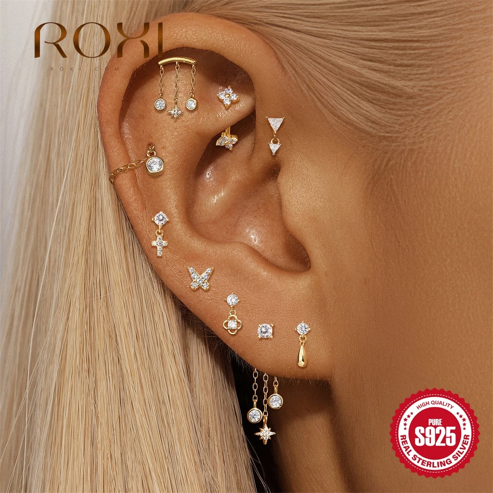 

ROXI 1Piece 925 Sterling Silver Star Geometric Tassel Chain Piercing Earring For Women Charms Earrings Fine Jewelry Party Gift