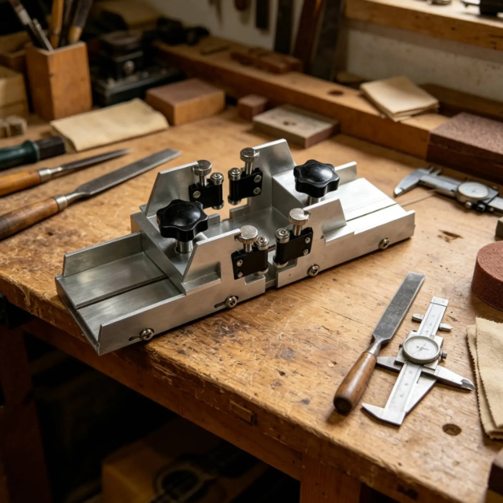 Fret Slotting Jig Precision Cutting Fretboard Saw Guide Instrument Tool Adjustable Clamp Repair Gear Sturdy Metal Body
