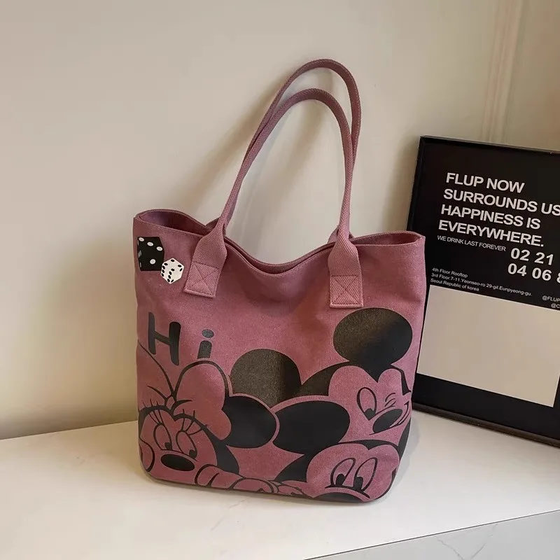 Bolsa de ombro feminina Mickey Graffiti Bolsa tote de lona de grande capacidade Bolsa para laptop para deslocamento diário