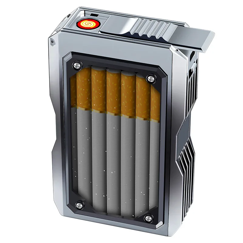 Transparent Cigarette Case with Tungsten Wire Igniter & Mech Style for 20 Thick Cigarettes