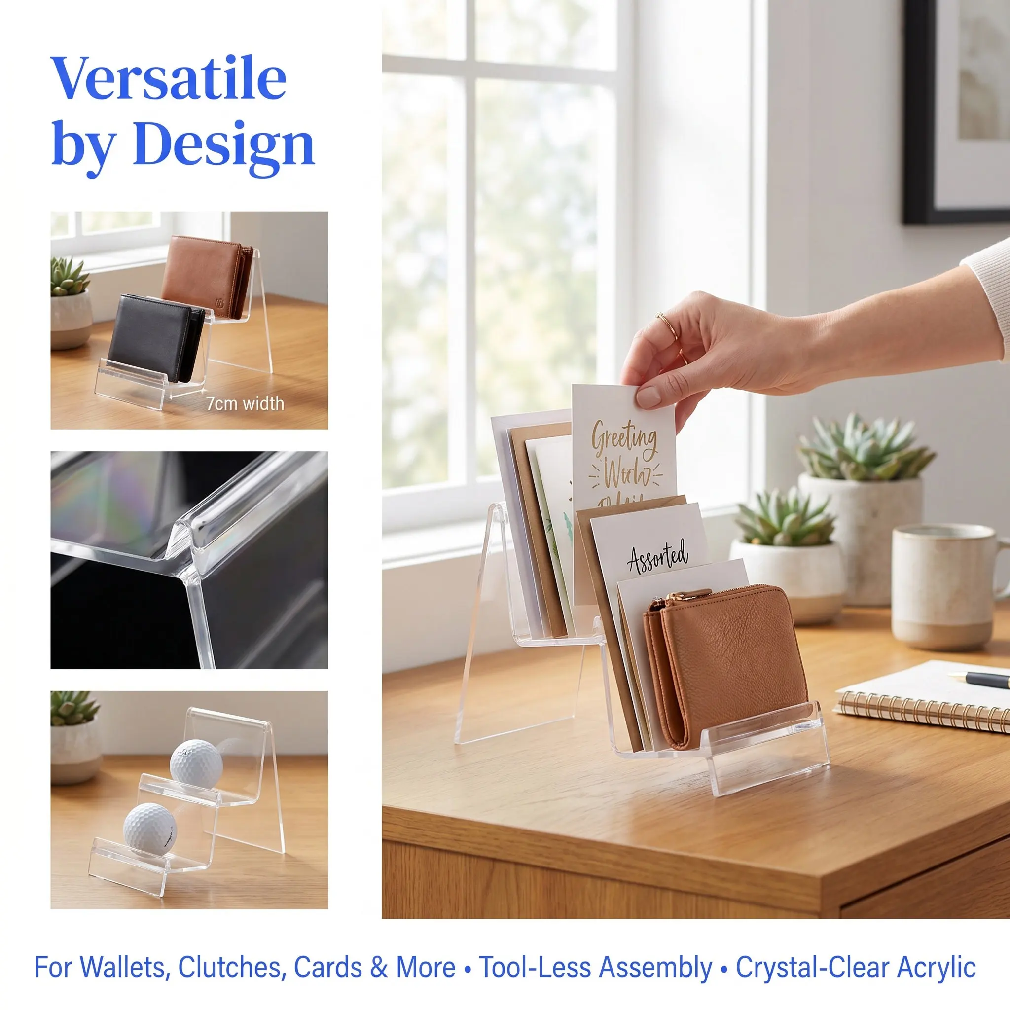 Acrylic Wallet Display Stand Clear Unobstructed View Multi-Tier Structure Compact Counter Space Purse Holder Stand Handbag Riser