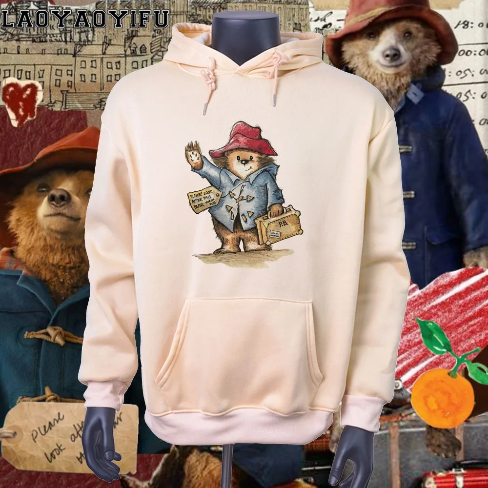

Cute Paddington Bear Woman Kawaii Cartoon Printed Hoodie Fashion Casual Kawaii Pullover Funny Clothes Men's Drop Shoulder Tops